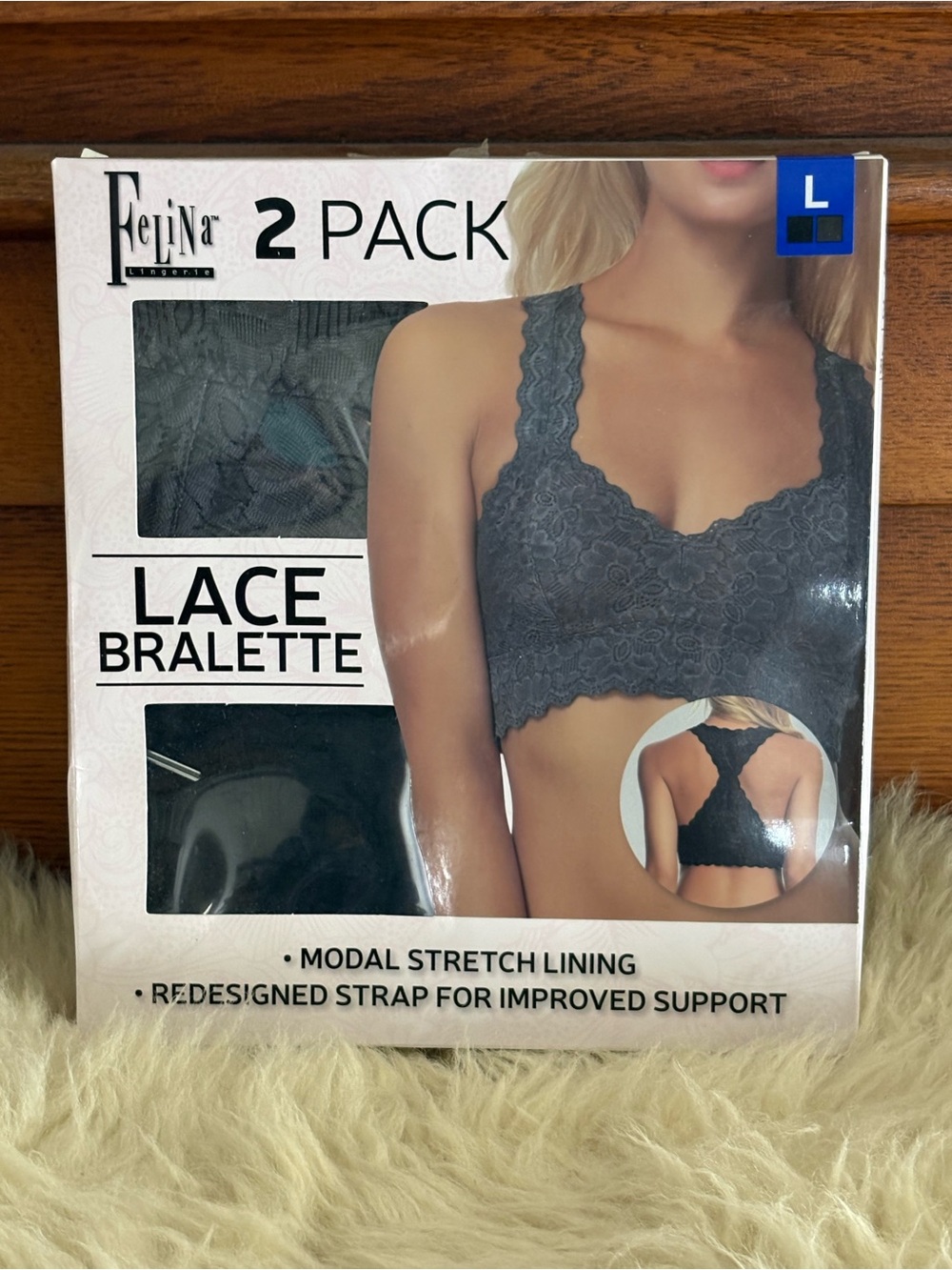 NWT Felina Lace Bralette 2-Pack - Black and Gray